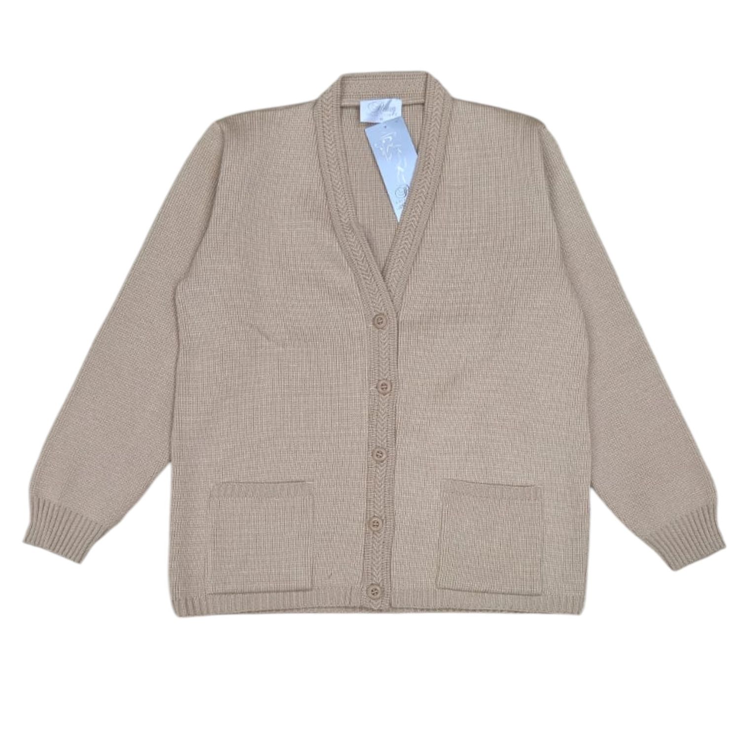 Romy | Ribbed trim v-neck cardiganv C1800 | Biscuit, Size: S