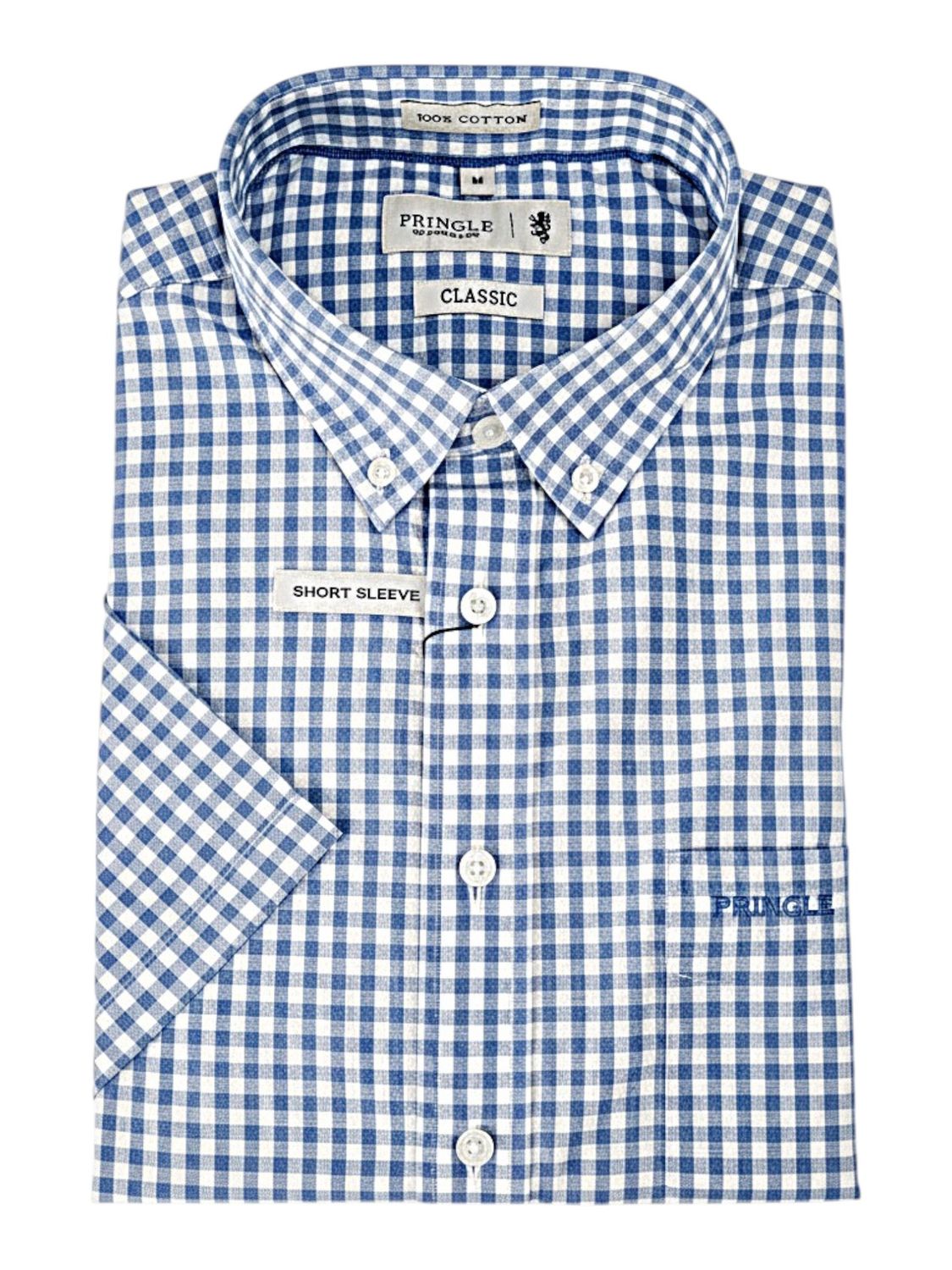 Pringle | Classic Short Sleeve Shirt | Bryan Gingham | Blue, Size: M