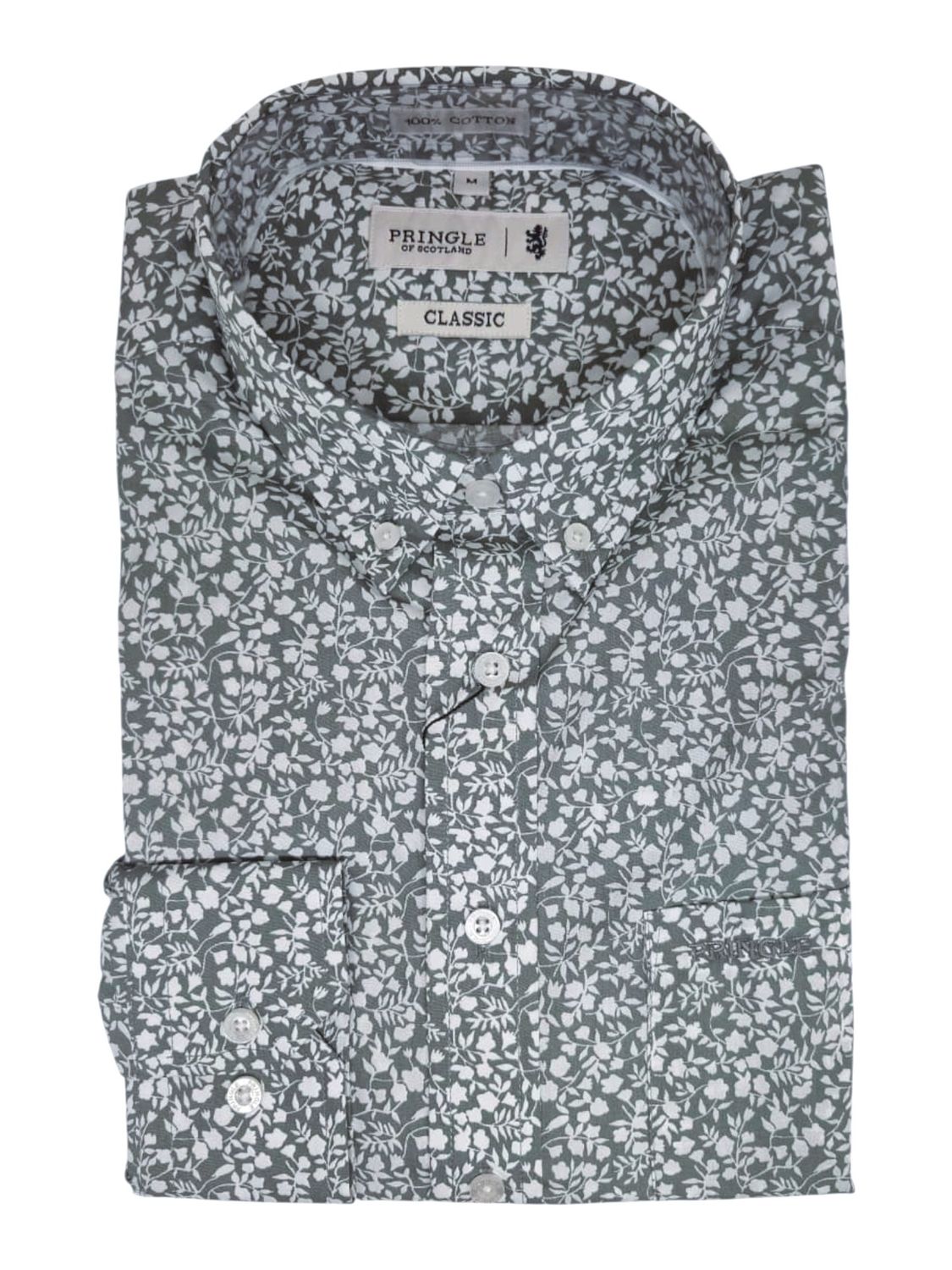 Pringle | Classic Long Sleeve Shirt | Albert | Sage, Size: M