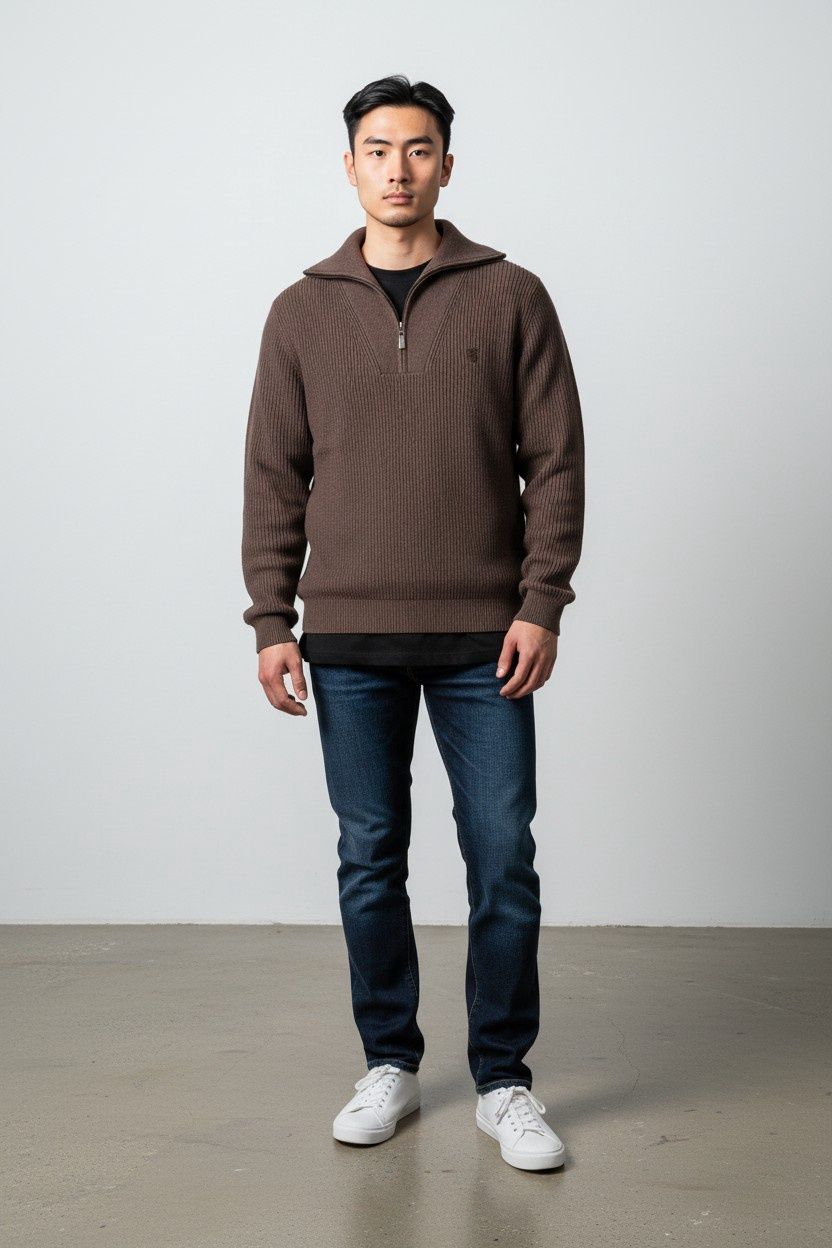 Pringle | Kyle 1/4 Zip Ribbed  Knit | Brown
