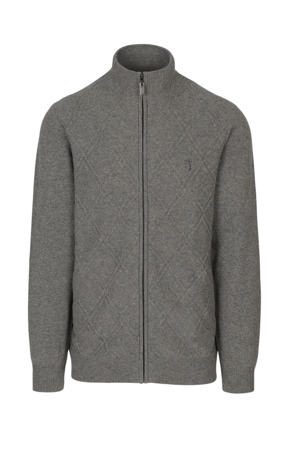 Pringle | Joshua Tonal Argyle Zip Cardigan | Grey Melange