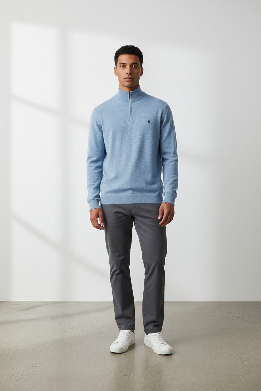Pringle | Ernie 1/4 Zip Merino Knit | Light Blue