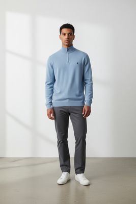 Pringle | Ernie 1/4 Zip Merino Knit | Light Blue