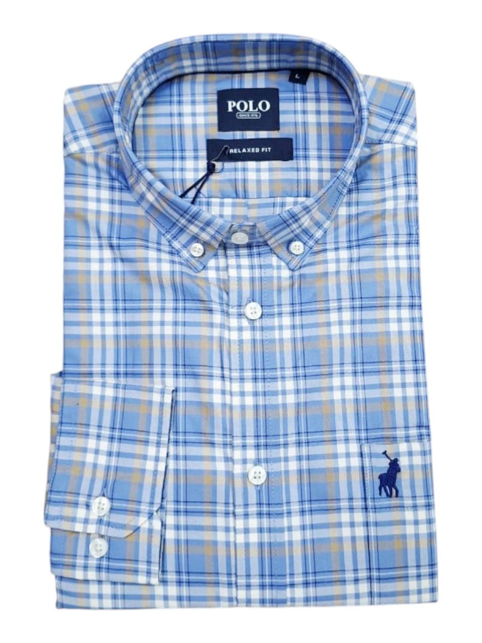 Polo | Yang Long Sleeve Shirt  | Small Check | Blue, Size: M