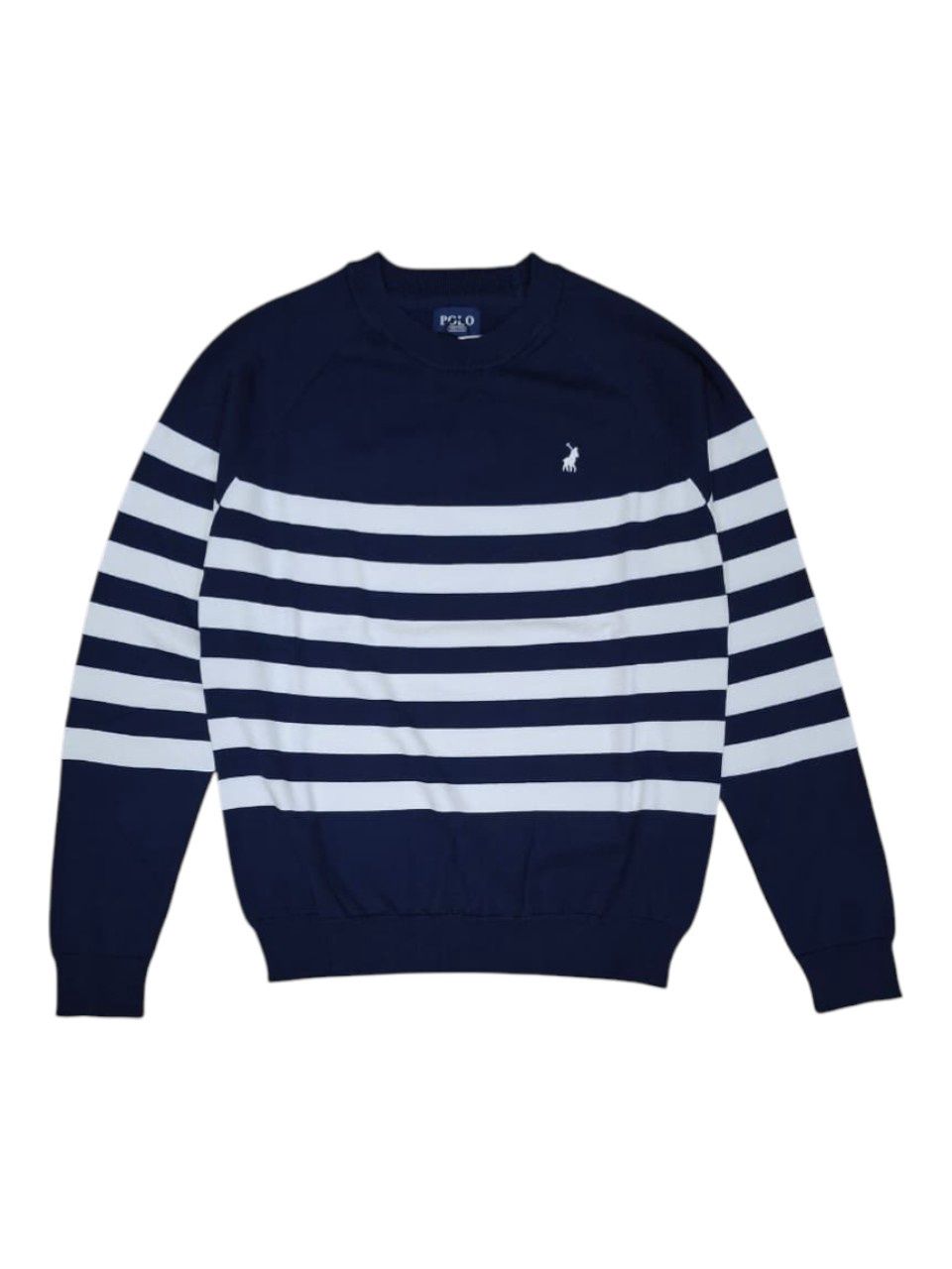Polo | Luke Stripe Crew Knitwear | Navy, Size: S