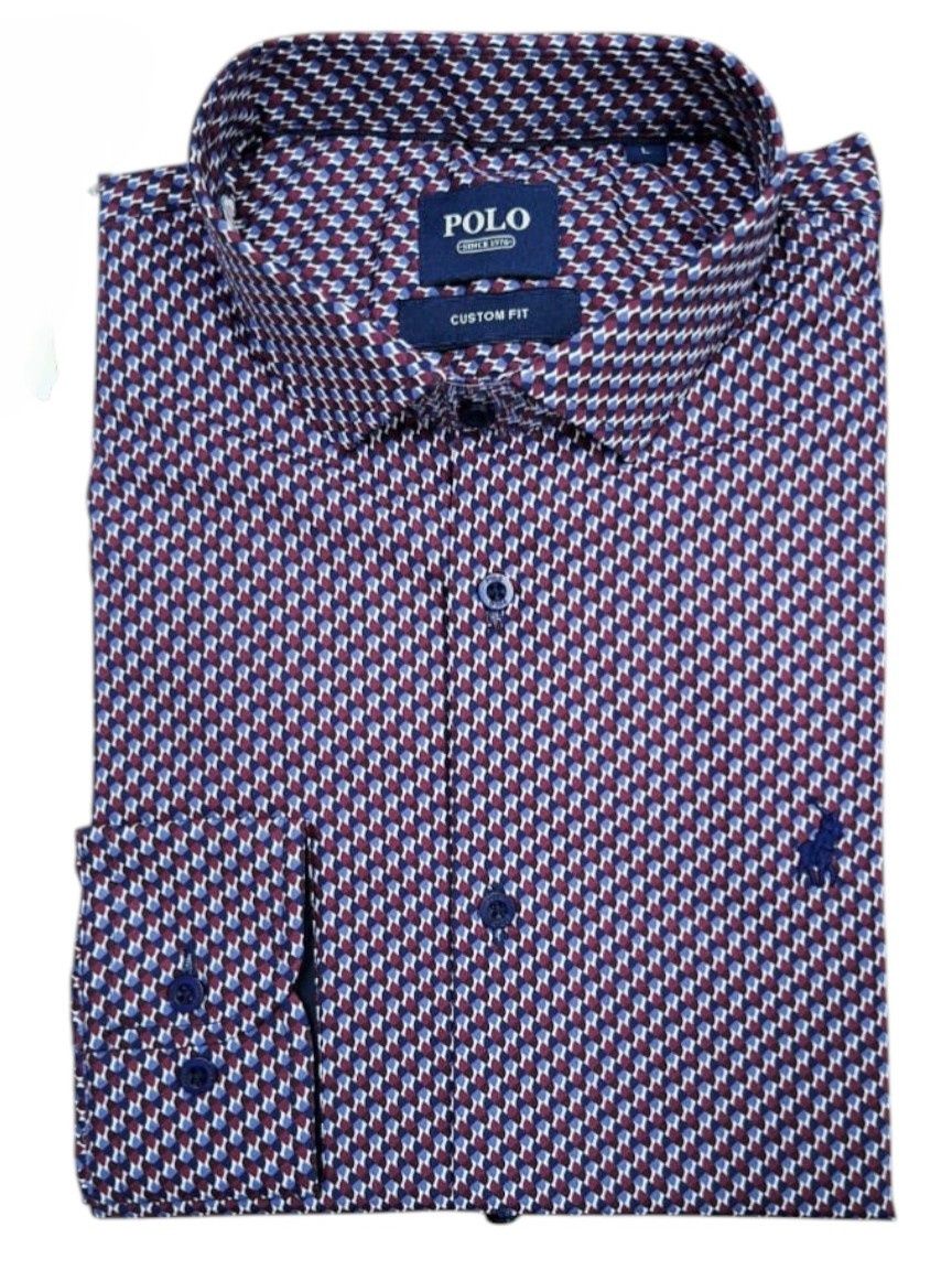 Polo | Jaxx Long Sleeve Shirt | Micro Geo | Burgundy, Size: M