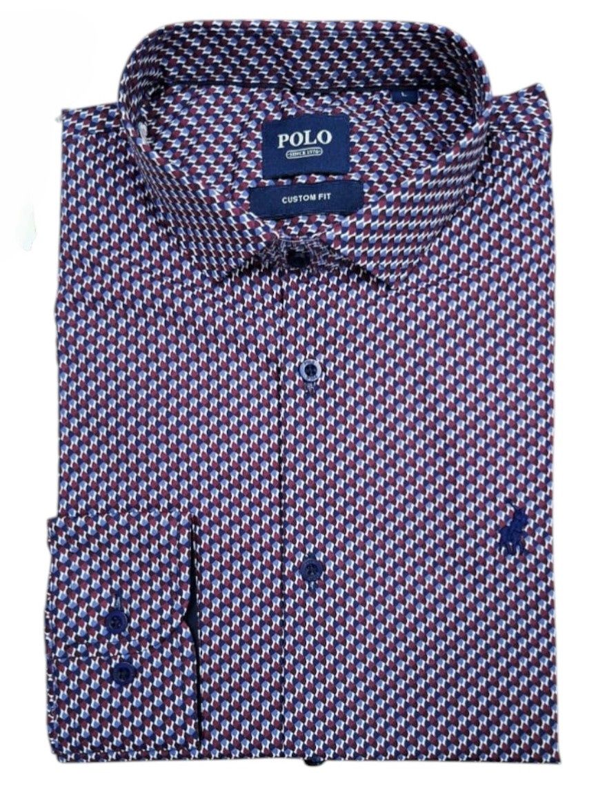 Polo | Jaxx Long Sleeve Shirt | Micro Geo | Burgundy, Size: M