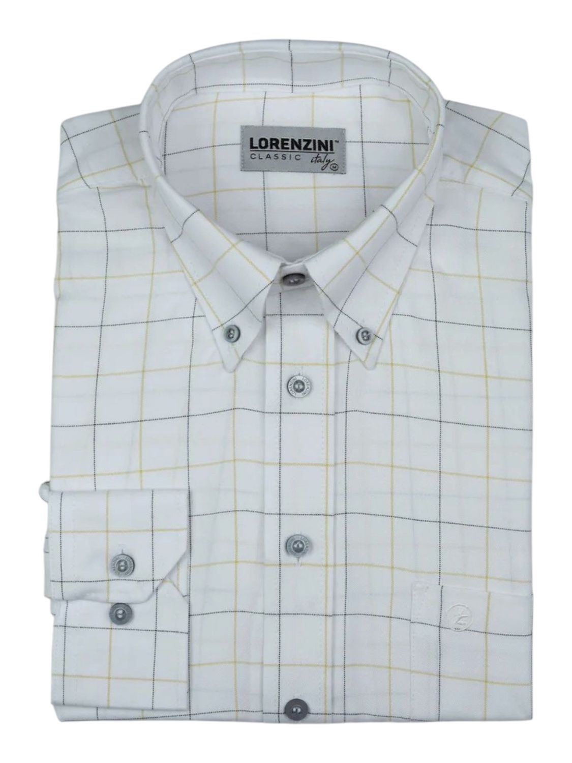 Lorenzini | Classic Long Sleeve Shirt | LO50/99 | White &amp; Stone Check, Size: S