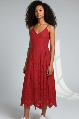 Pringle | Lisa Eyelet Midi Dress | Red
