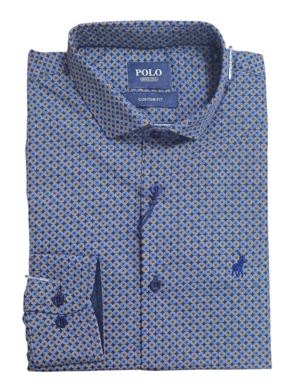 Polo | Ansel Long Sleeve Shirt | Geometric Print | Navy