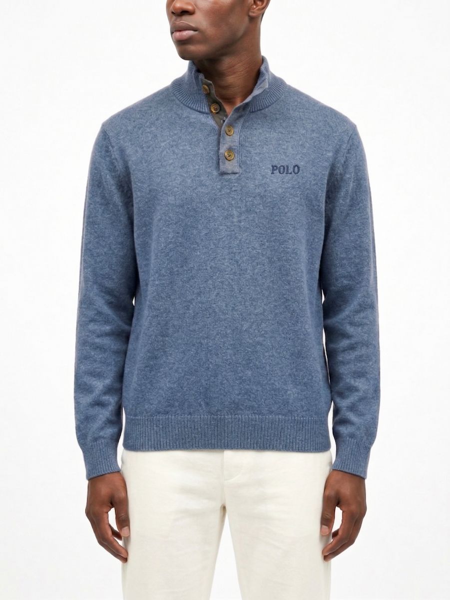 Polo | Torres 3 Button Funnel Neck Knitwear | Navy
