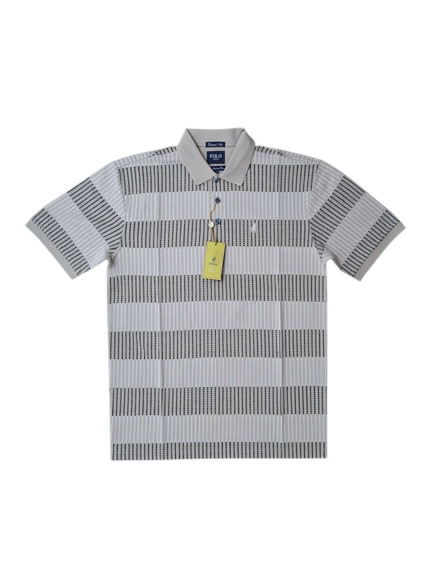 Polo | Malcolm Stripe Double Mercerised  Golfer | Stone