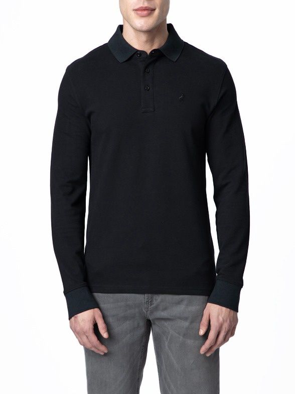 Polo | Carter Long Sleeve Pique Golfer | Black