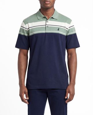 Polo | Rosso Chest Stripe Double Mercerised Golfer | Navy