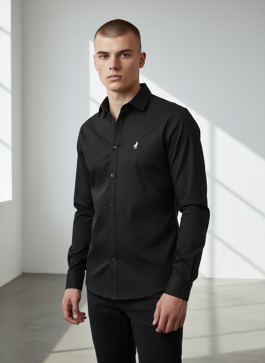 Polo | Christian Long Sleeve Slim Fit Shirt | Black