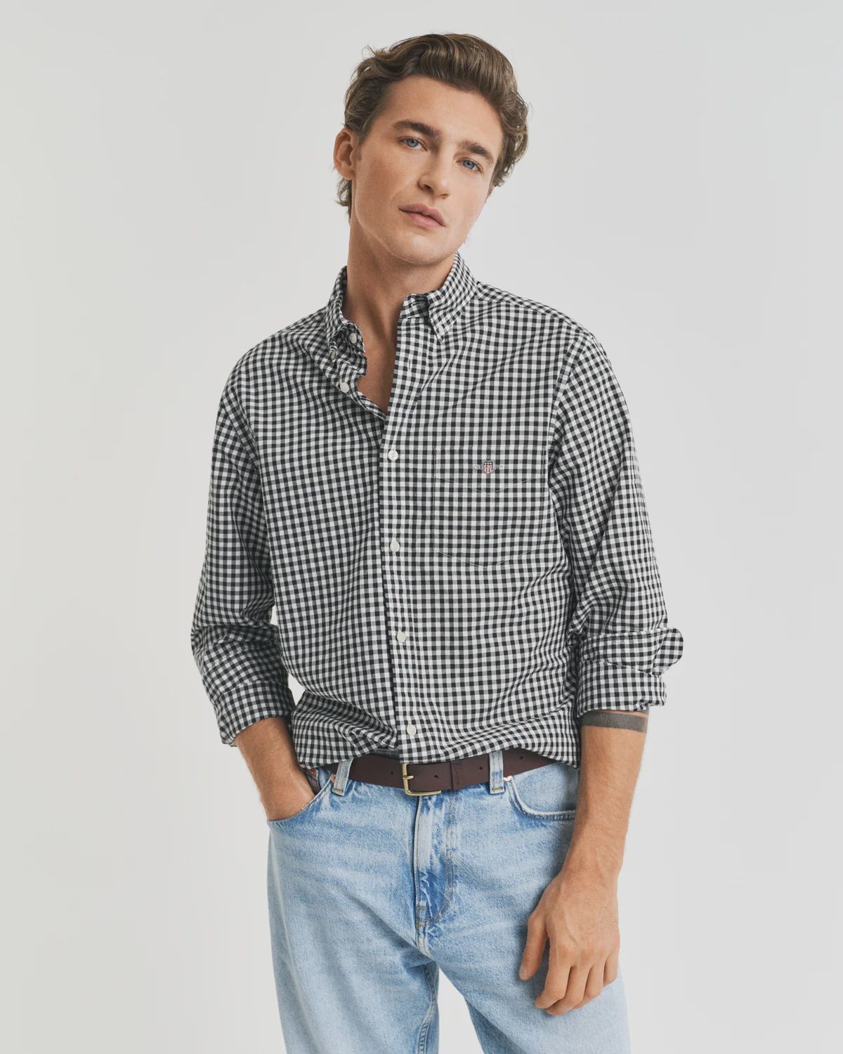 Gant | Regular Poplin Gingham Shirt | Black, Size: M