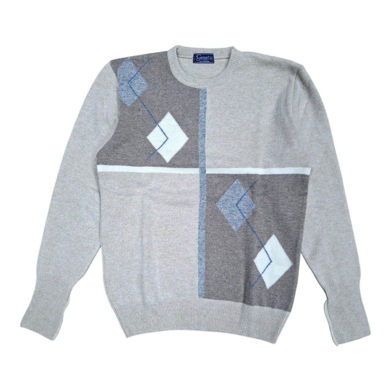Grant | Lambswool Block Diamonds Fancy Crew Neck Jersey | Oat, Size: S