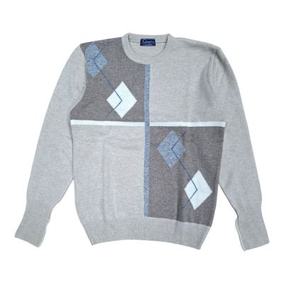 Grant | Lambswool Block Diamonds Fancy Crew Neck Jersey | Oat