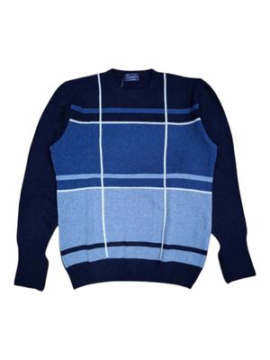 Grant | Lambswool Fancy Block Crew Neck Jersey | Navy