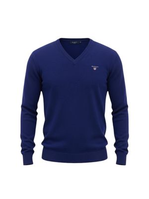Gant | Super Fine Lambswool V-Neck Sweater | Blue