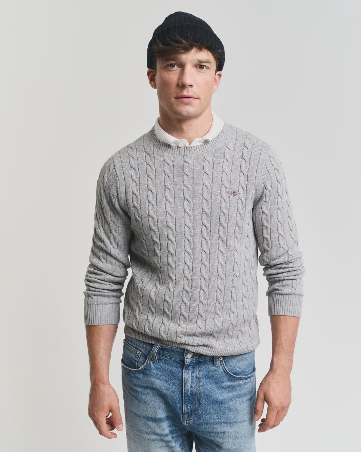 Gant | Cotton Cable Crew Neck | Grey, Size: S