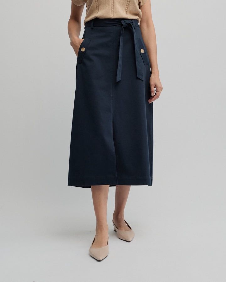 Yarra Trail | Nova Multi Button Skirt | Navy, Size: 10