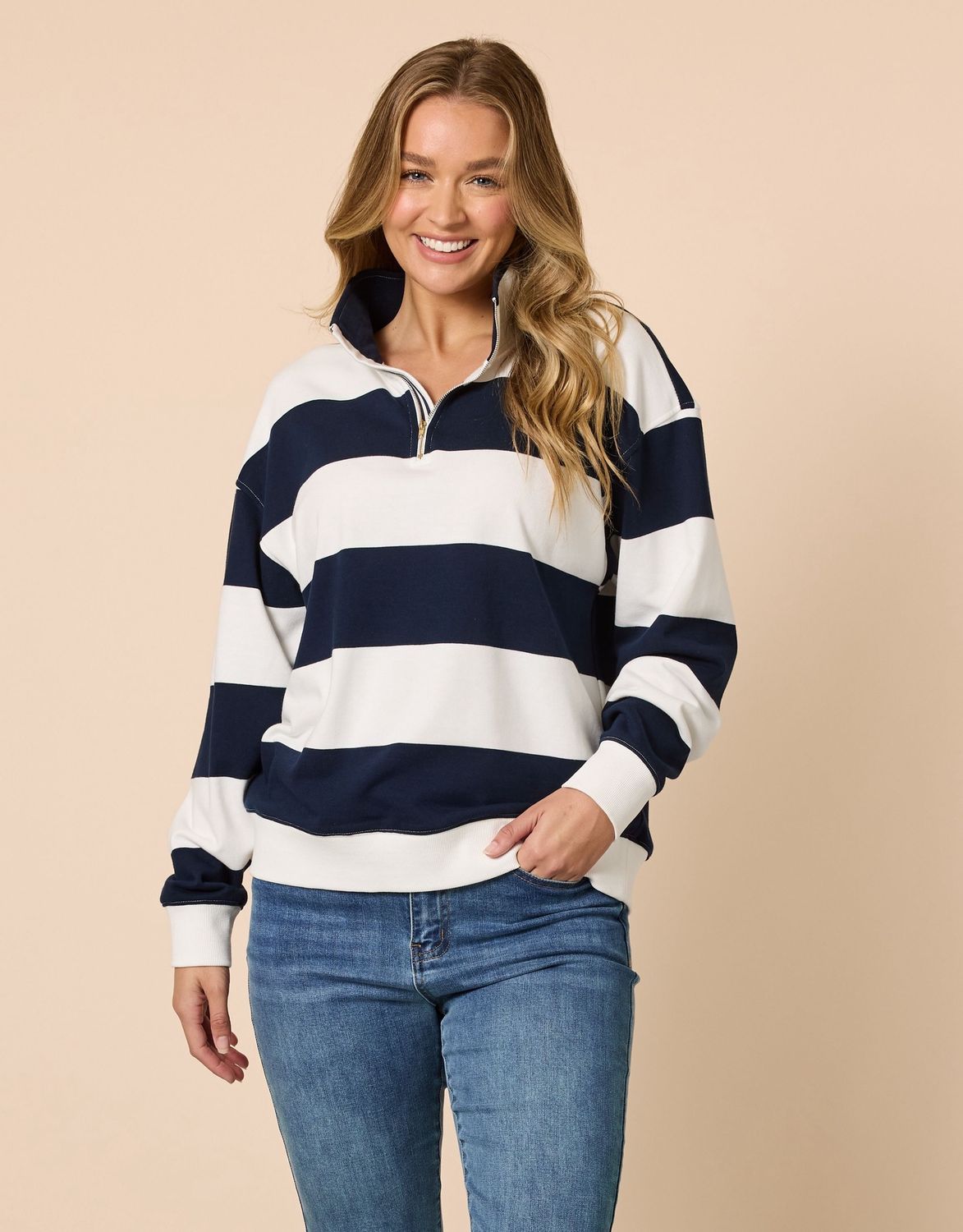 Threadz | Varsity Stripe Sweatshirt | Navy, Size: S