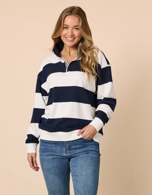 Threadz | Varsity Stripe Sweatshirt | Navy