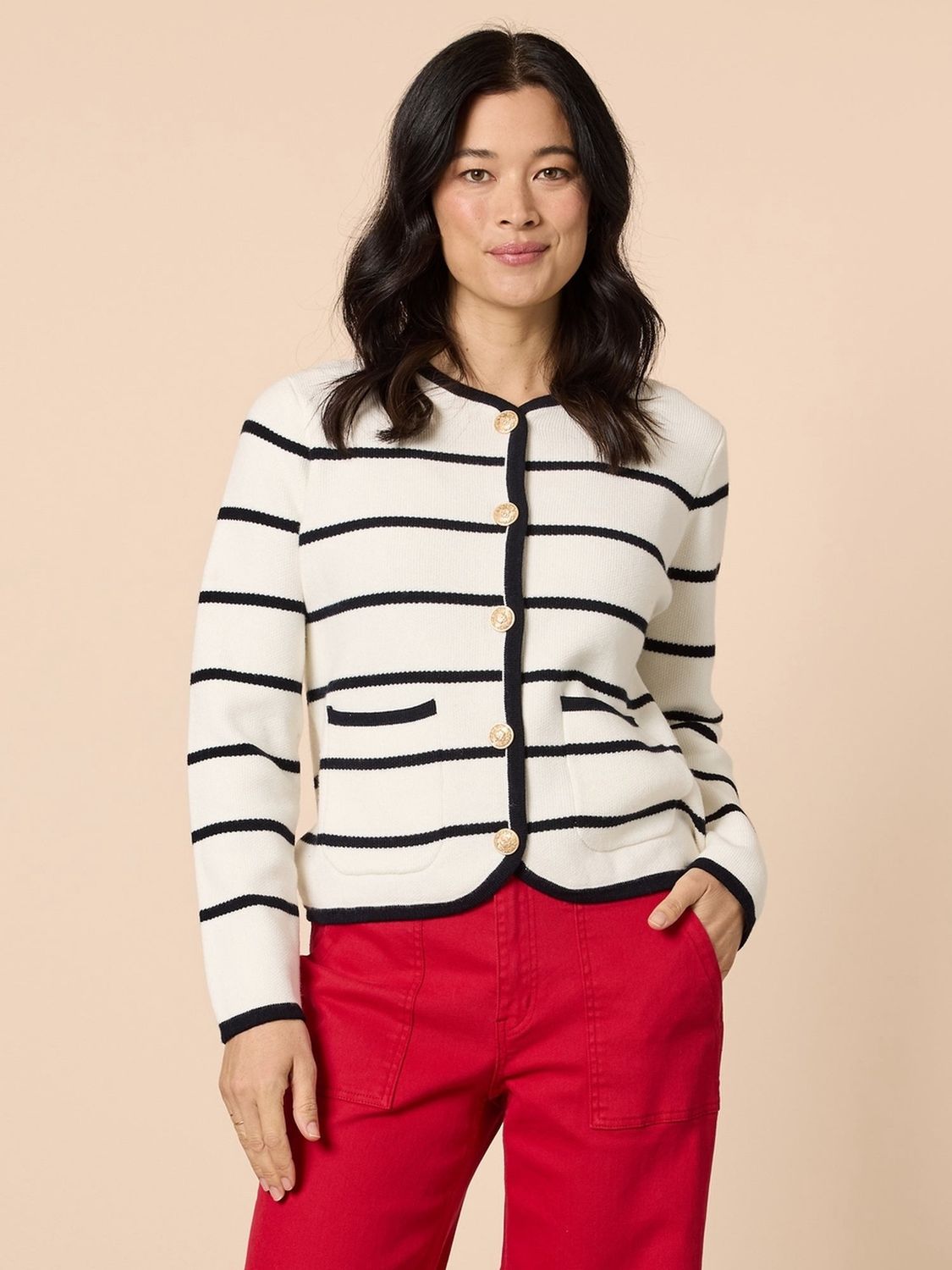 Gordon Smith | Hampton Stripe Cardigan | Ivory-Navy, Size: S