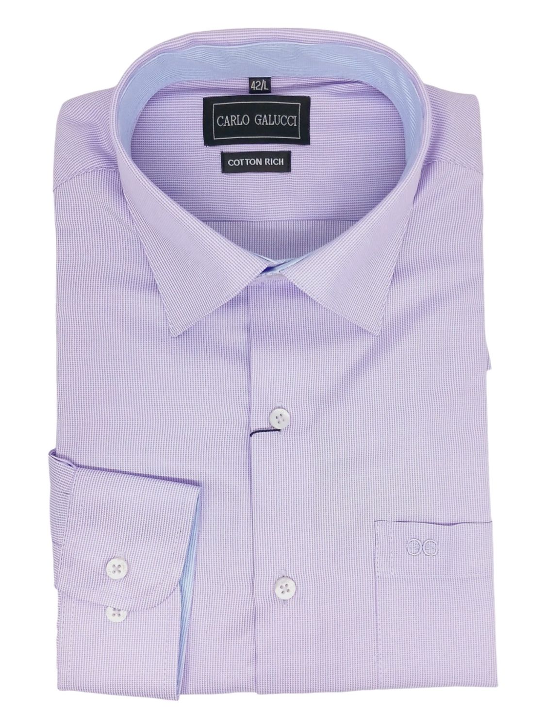 Carlo Galucci | Classic Long Sleeve Shirt CK1303 | Lilac Dogtooth, Size: 38