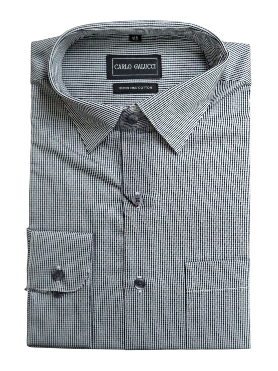 Carlo Galucci | Classic Long Sleeve Shirt CK1331 | Black Dogtooth, Size: 38