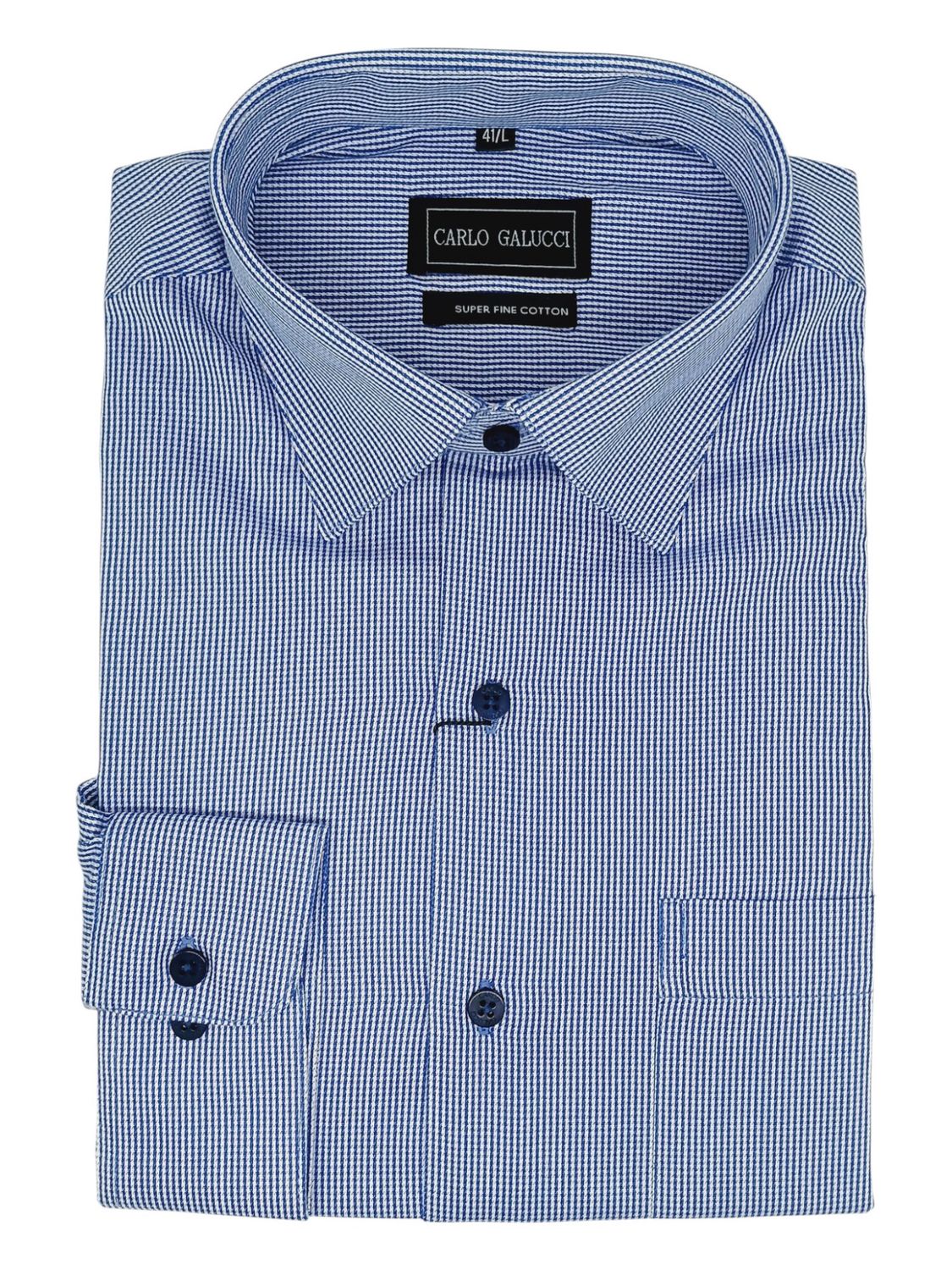 Carlo Galucci | Classic Long Sleeve Shirt CK1331 | Blue Dogtooth, Size: 38