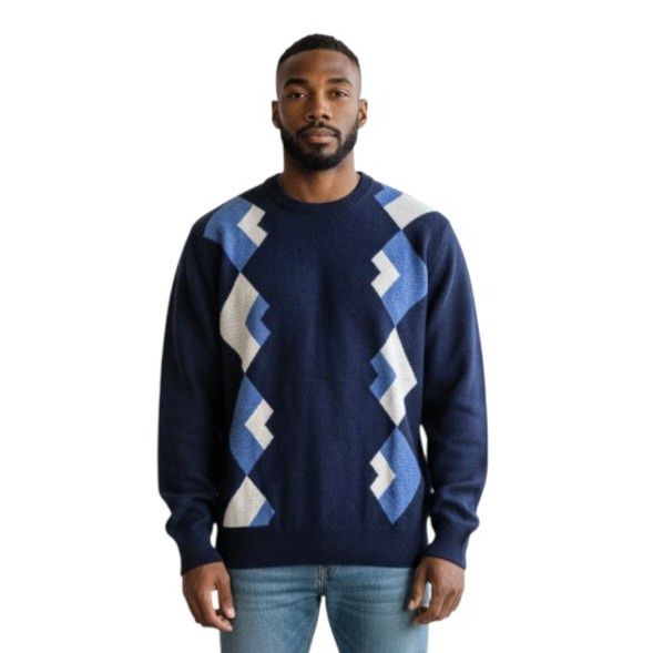 Grant | Diamond Lambswool Fancy Neck Jersey | Navy