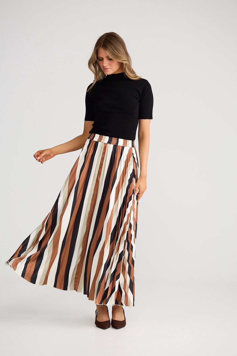 Brave &amp; True | Alias Pleated Skirt | Oakley stripe, Size: S