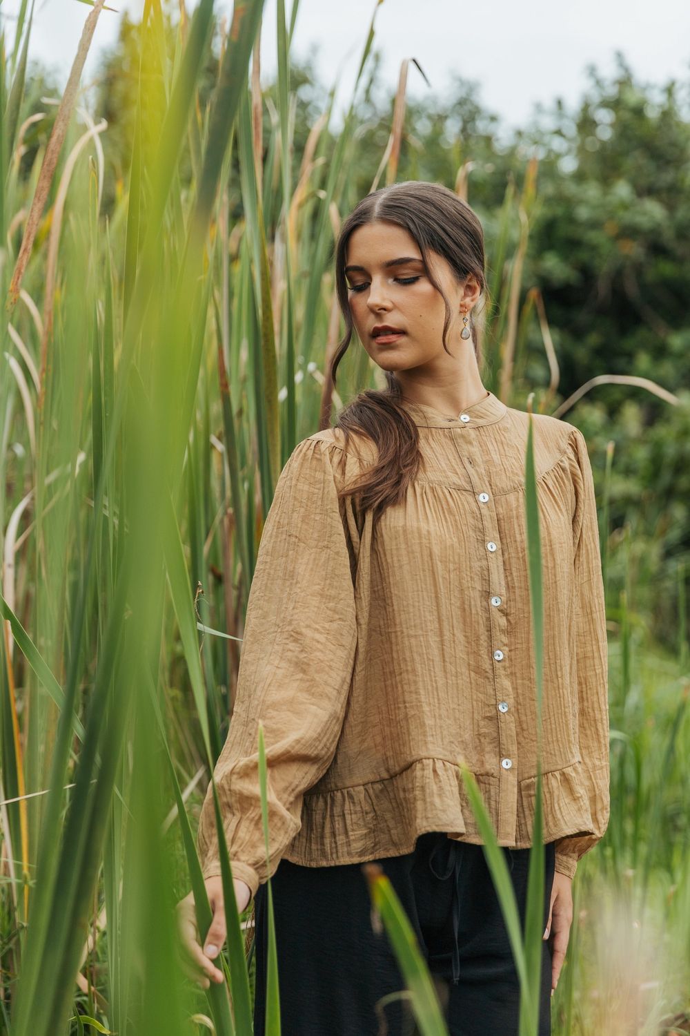 Willow | Flouncy Blouse | Olive Mozart Crinkle