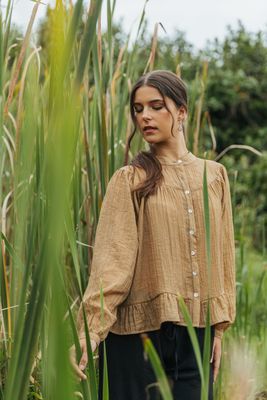 Willow | Flouncy Blouse | Olive Mozart Crinkle