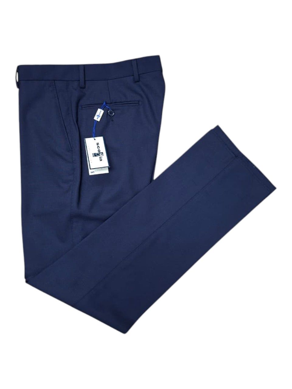 Scozia | Wool Blend Trousers | Flat Front &amp; Half Lined | Navy