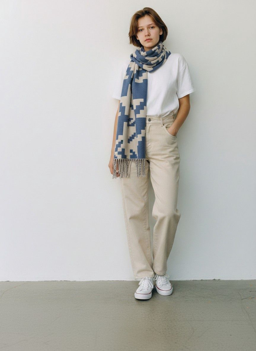 Ateljee Paarl | Houndstooth Wrap | Creme &amp; Blue