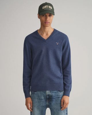Gant | Classic Cotton  V-Neck Sweater | Denim