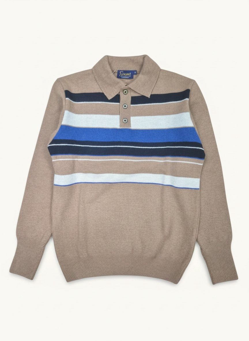 Grant | Lambswool Stripe Golfer Jersey | Ginger