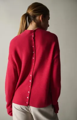YAYA | High Neck Sweater with back buttons | Rose Red Melange