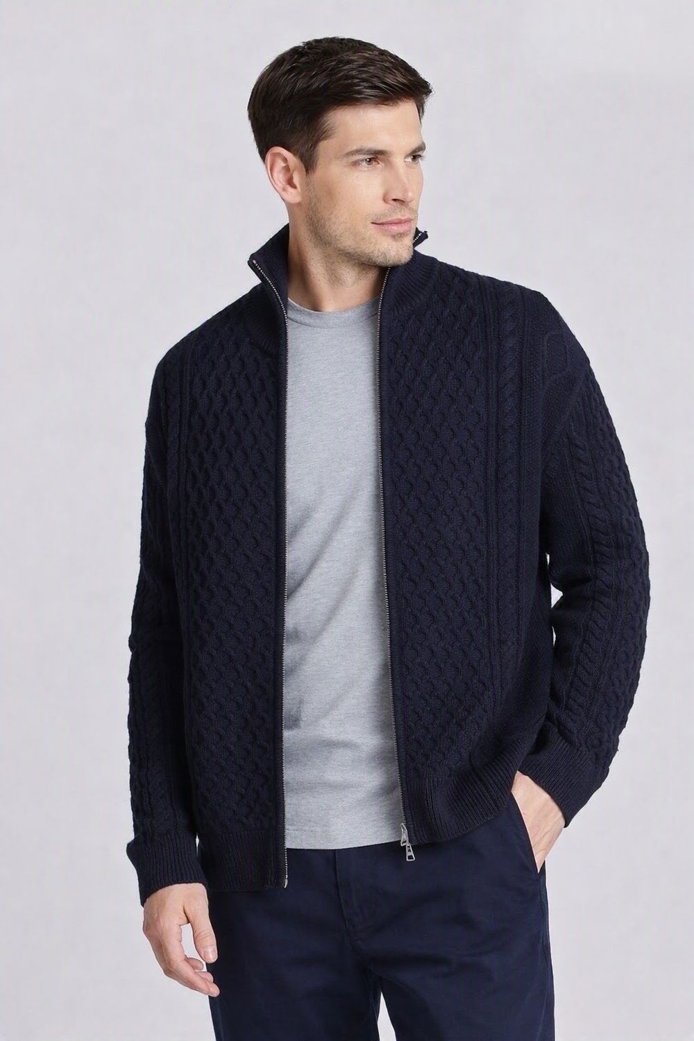Gant | Aran Cable Full Zip | Dark Blue