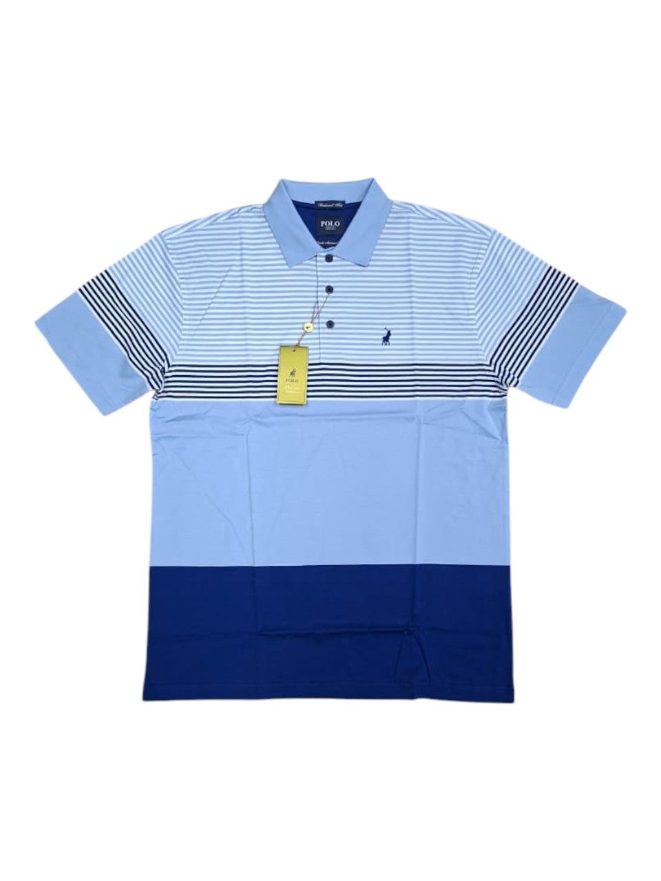 Polo | Stripe Print Double Mercerised Golfer | Blue