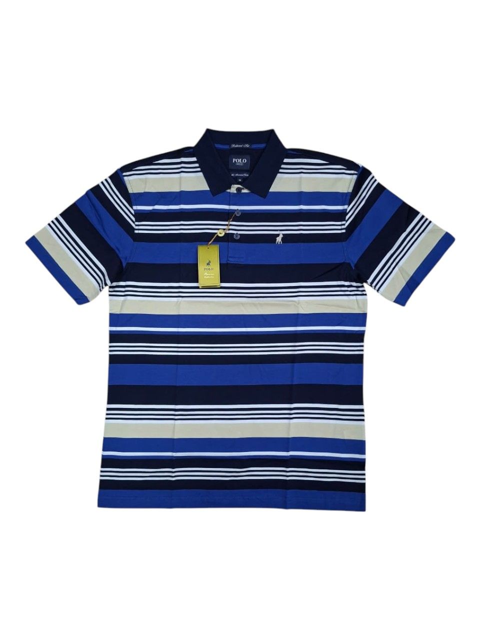 Polo | Stripe Print Double Mercerised Golfer | Navy