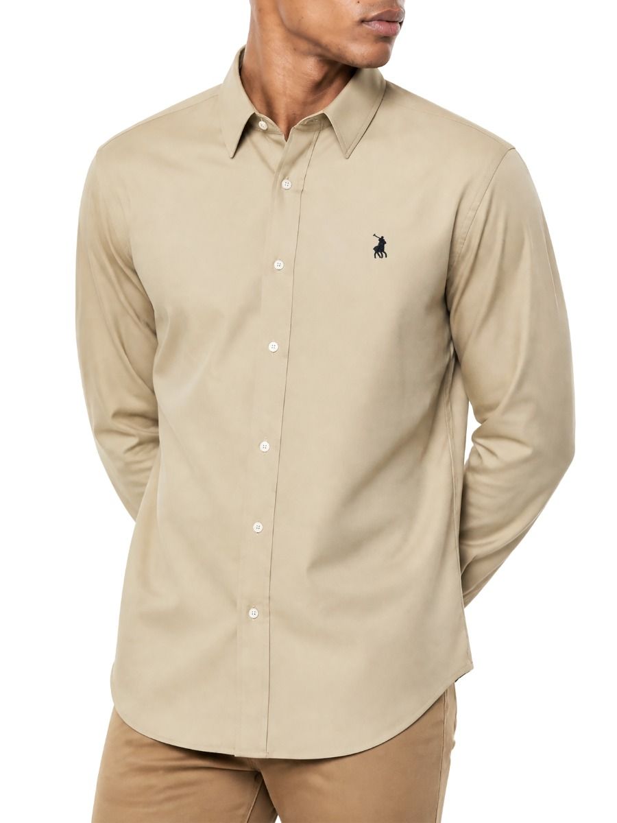 Polo | Plain Long Sleeve Shirt | Custom Fit | Stone