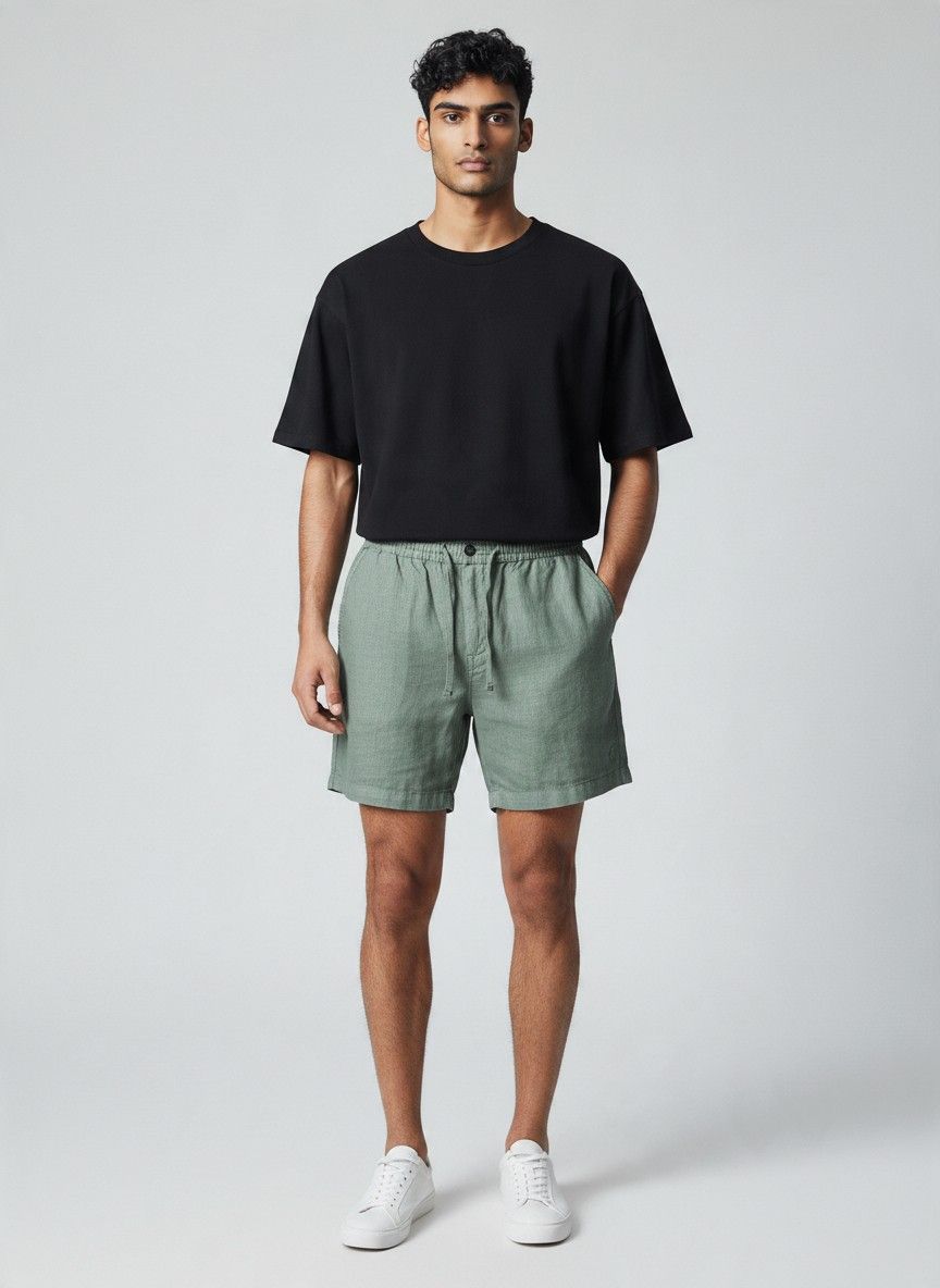 Polo | Linen Blend Elasticated Waistband Shorts | Olive