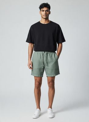 Polo | Linen Blend Elasticated Waistband Shorts | Olive