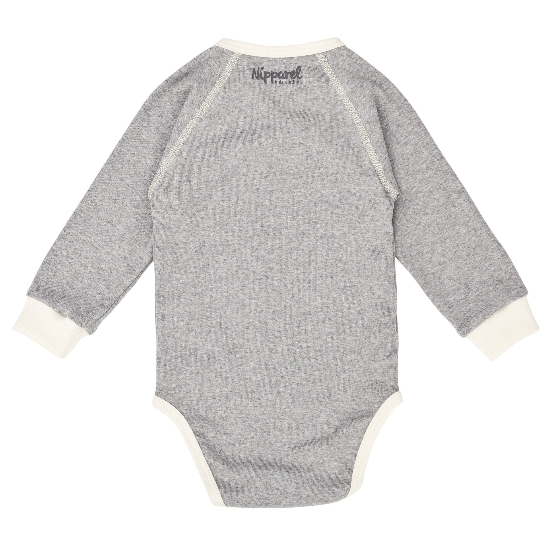 Baby Wickelbody Grau Langarm aus Bio-Baumwolle mit Wickelverschluss und Druckknöpfen – Vorderansicht