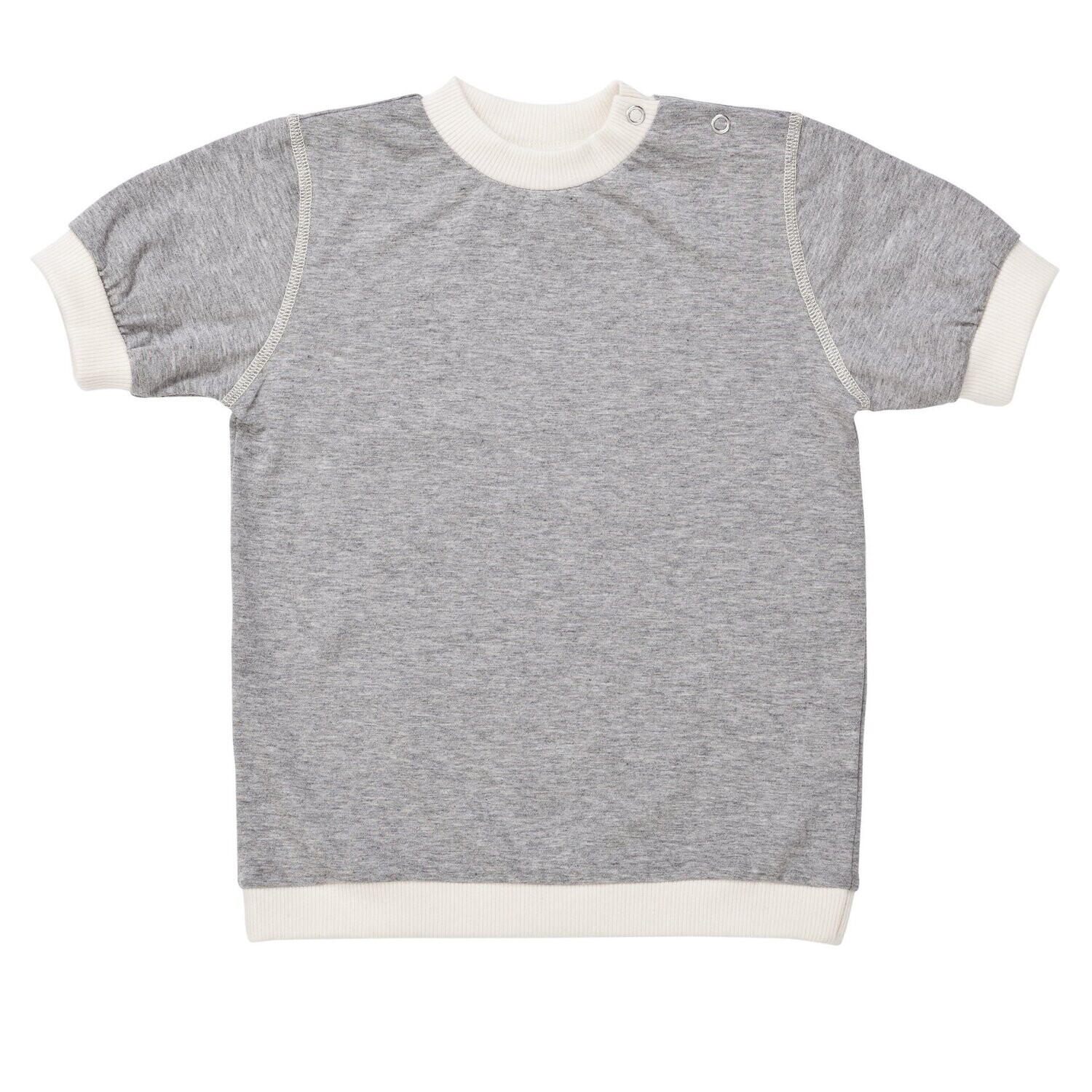 Short-sleeved baby T-shirt made of organic cotton in grey with a round neck and press studs - soft …