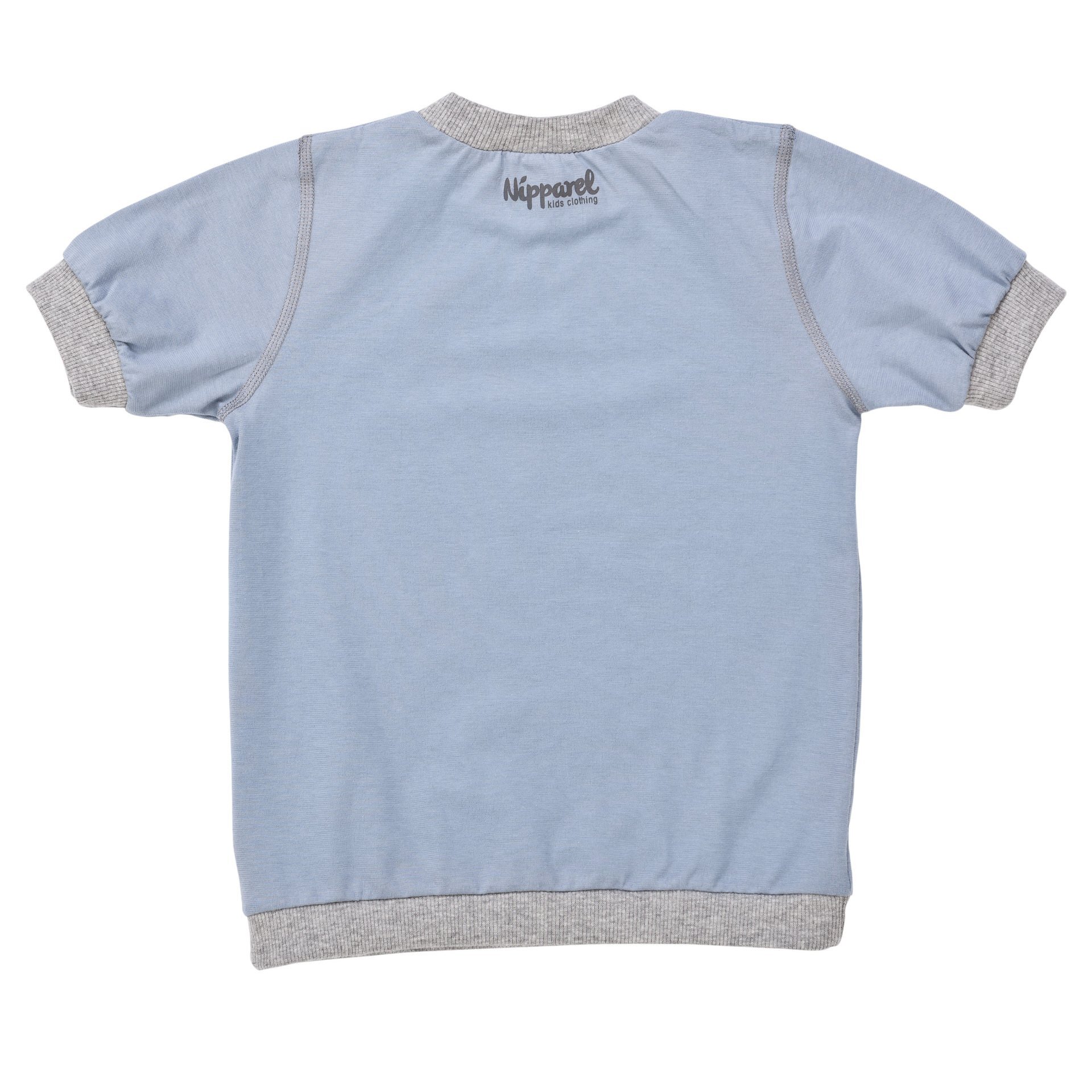 Kinder T-Shirt Kurzarm aus Bio-Baumwolle in Blau mit Rundhals – weich & schlicht – Vorderansicht